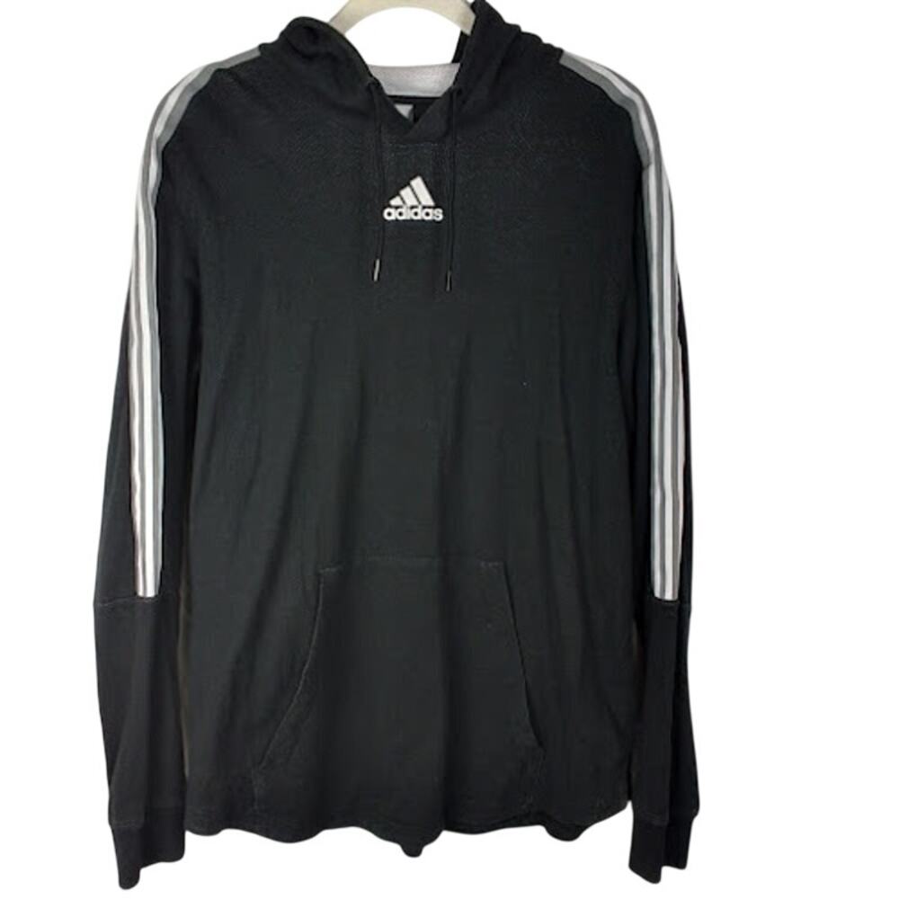 Adidas 3-Stripe Pullover Hoodie‎ Black XL Lightweight Athletic Sweatshirt